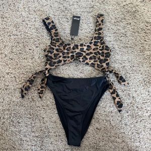 Nasty Gal Leopard Cutout Tie Side One Piece